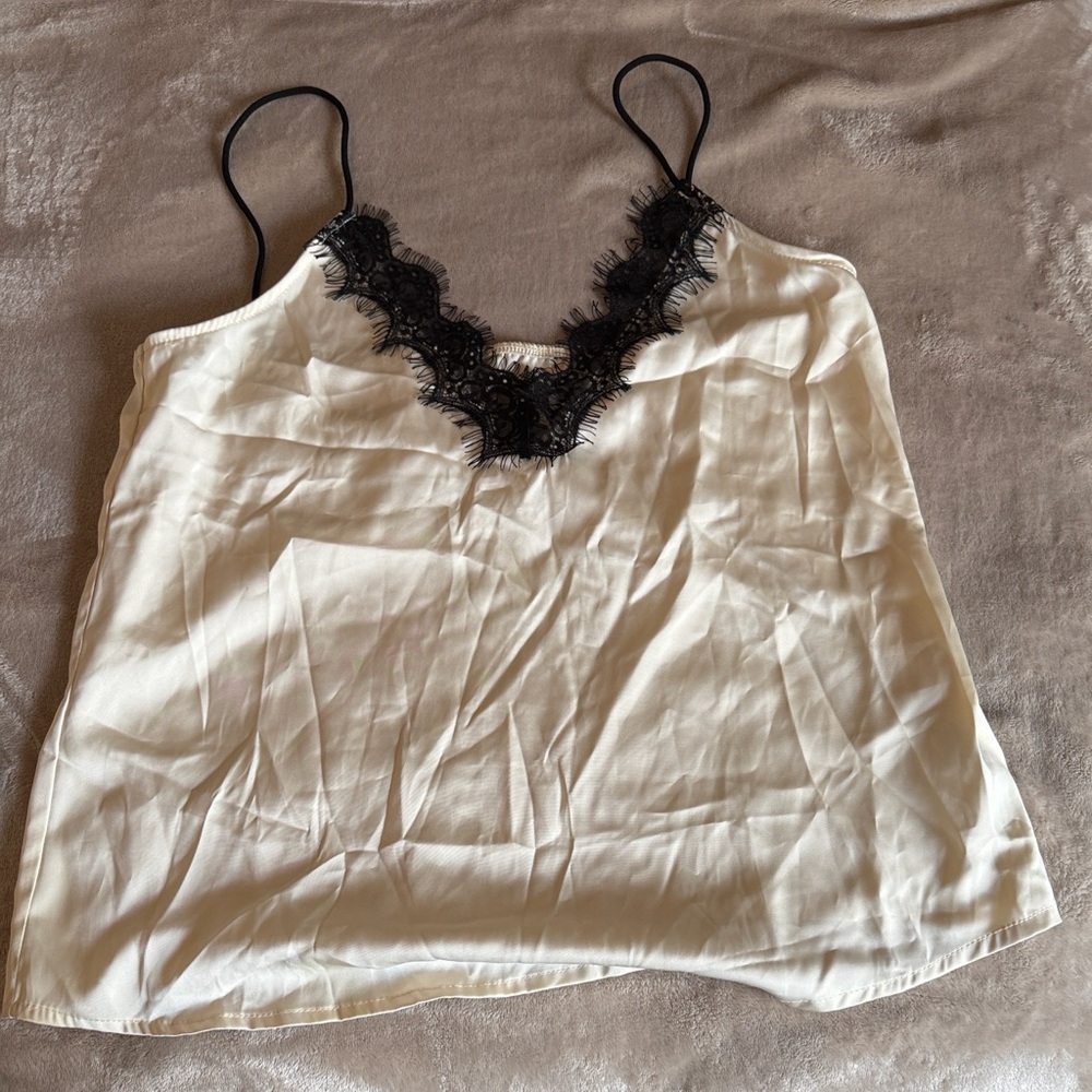 SHEIN Cream Top with Black Accents